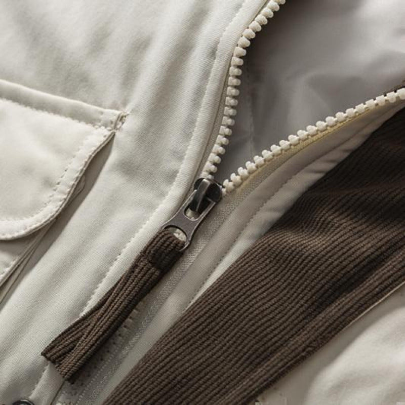 Unisex Padded Boxy Field Jacket with Cord Collar, Flap Pockets and Drawstring Chichicherry