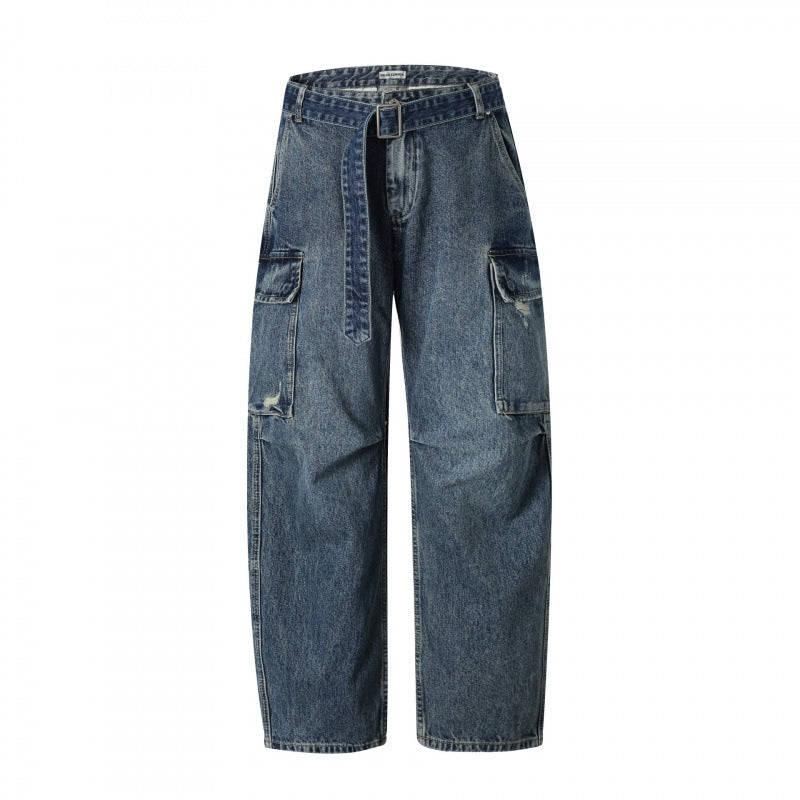 Women Cargo Jeans with High Waist, Wide Relaxed Fit and Removable Denim Belt Chichicherry