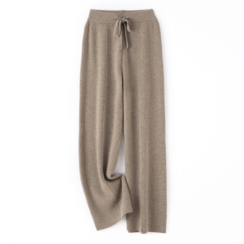 Women's Soft Knit Pants with Wide Leg, Drawstring Waistband, and Decorative Center Seam