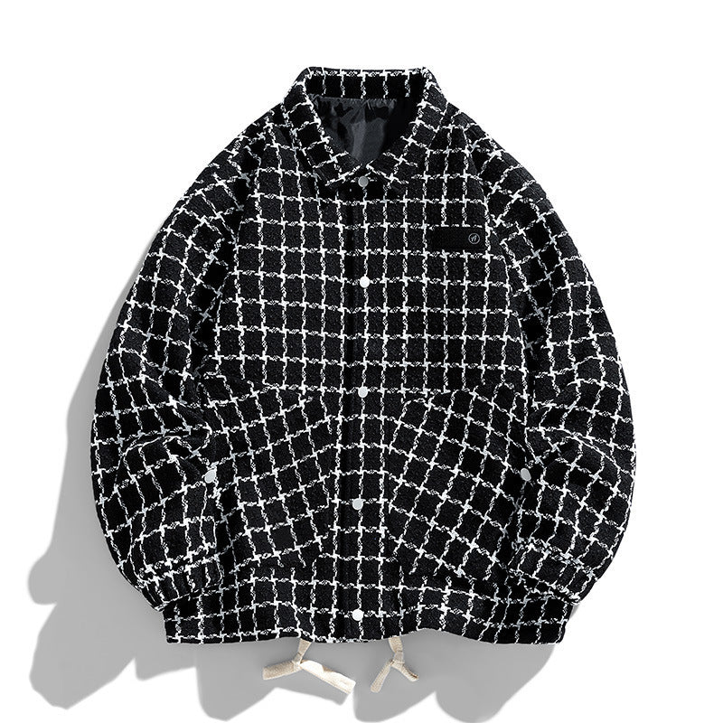 Men's Padded Coach Jacket with Geometric Pattern and Contrast Chest Pocket Chichicherry
