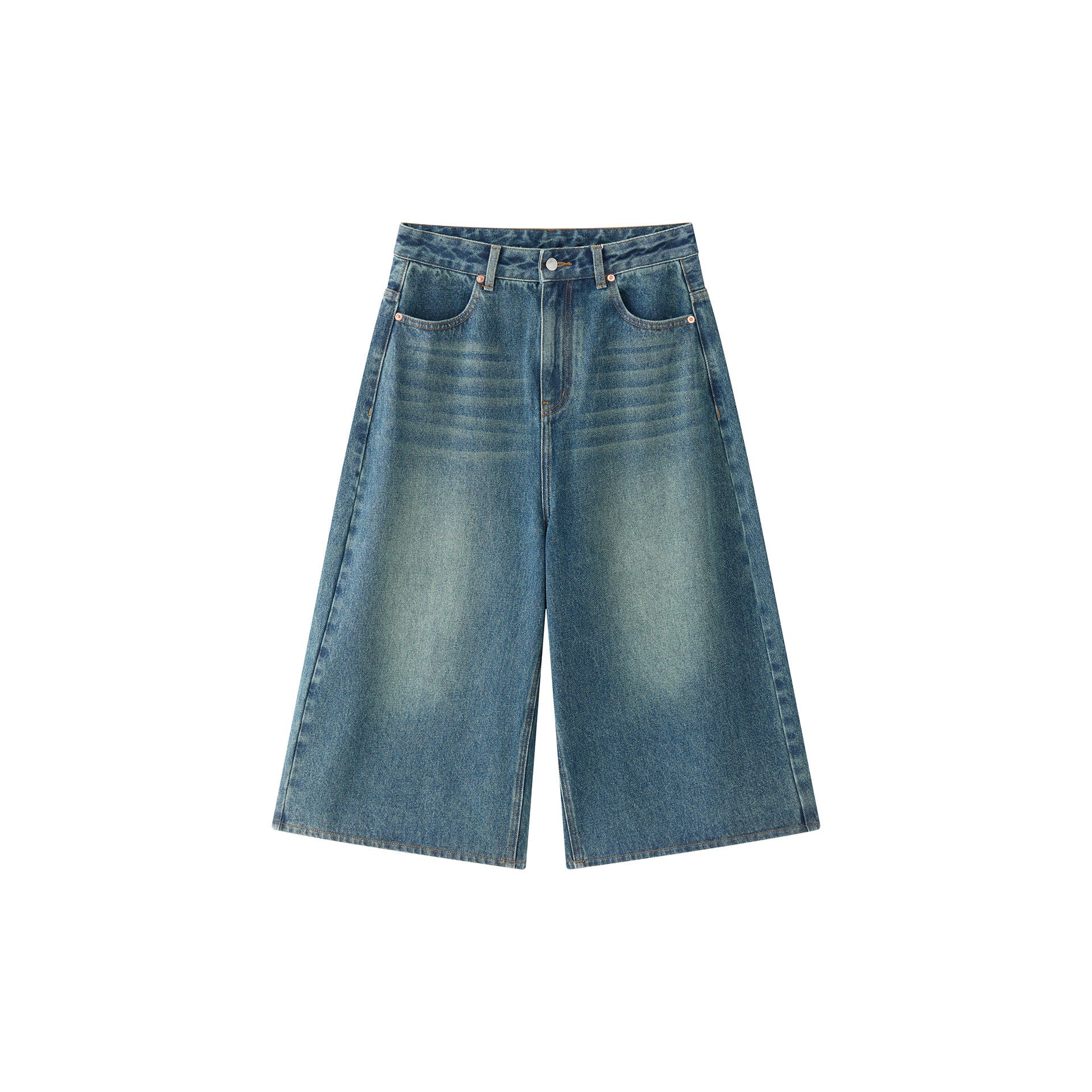 Ladies Wide High-Waist Denim Culotte in Cropped Baggy Style Chichicherry