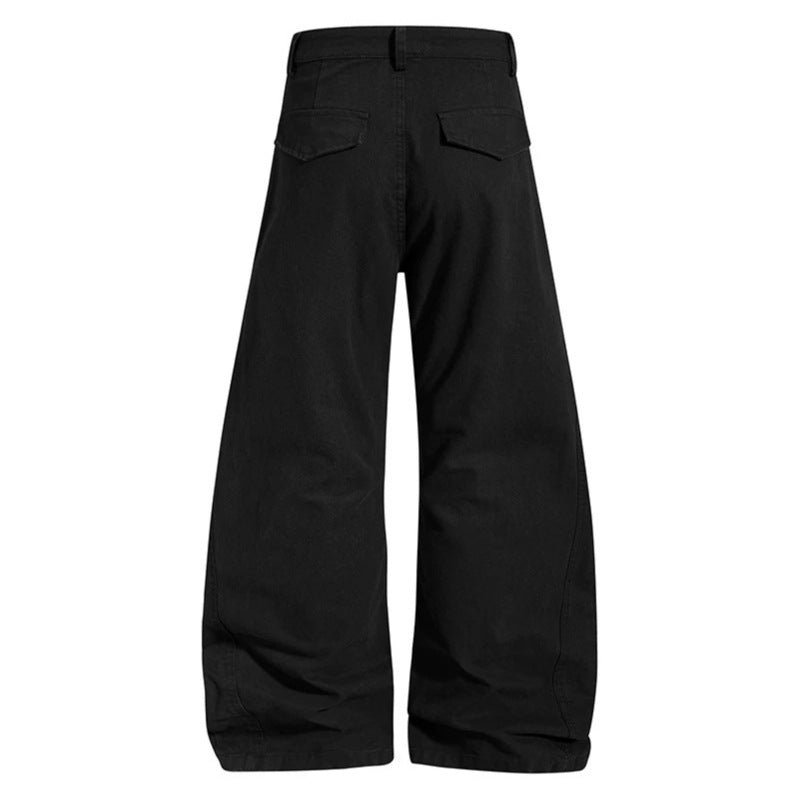 Women's Loose High-Waist Cargo Pants with Reinforced Knee Panels and Adjustable Hem Chichicherry