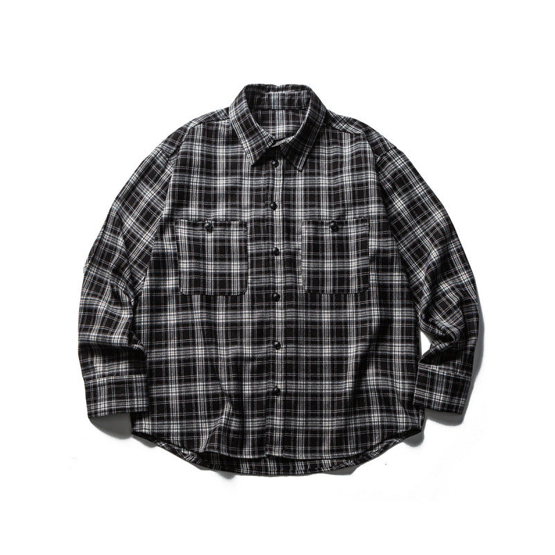 Men's Boxy Check Work Shirt made of soft flannel with double breast pockets Chichicherry