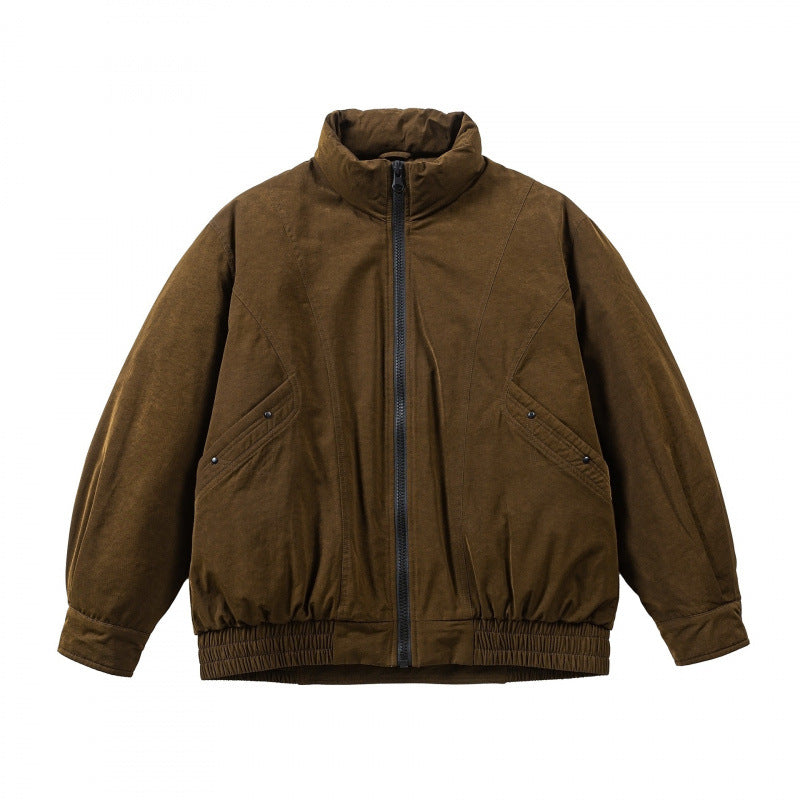 Men's Oversized Bomber Jacket made of Suede Look with High Standing Collar and Elastic Hem Chichicherry