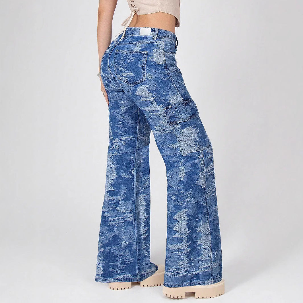 Ladies Cargo-Flared-Jeans with Camouflage Wash Chichicherry