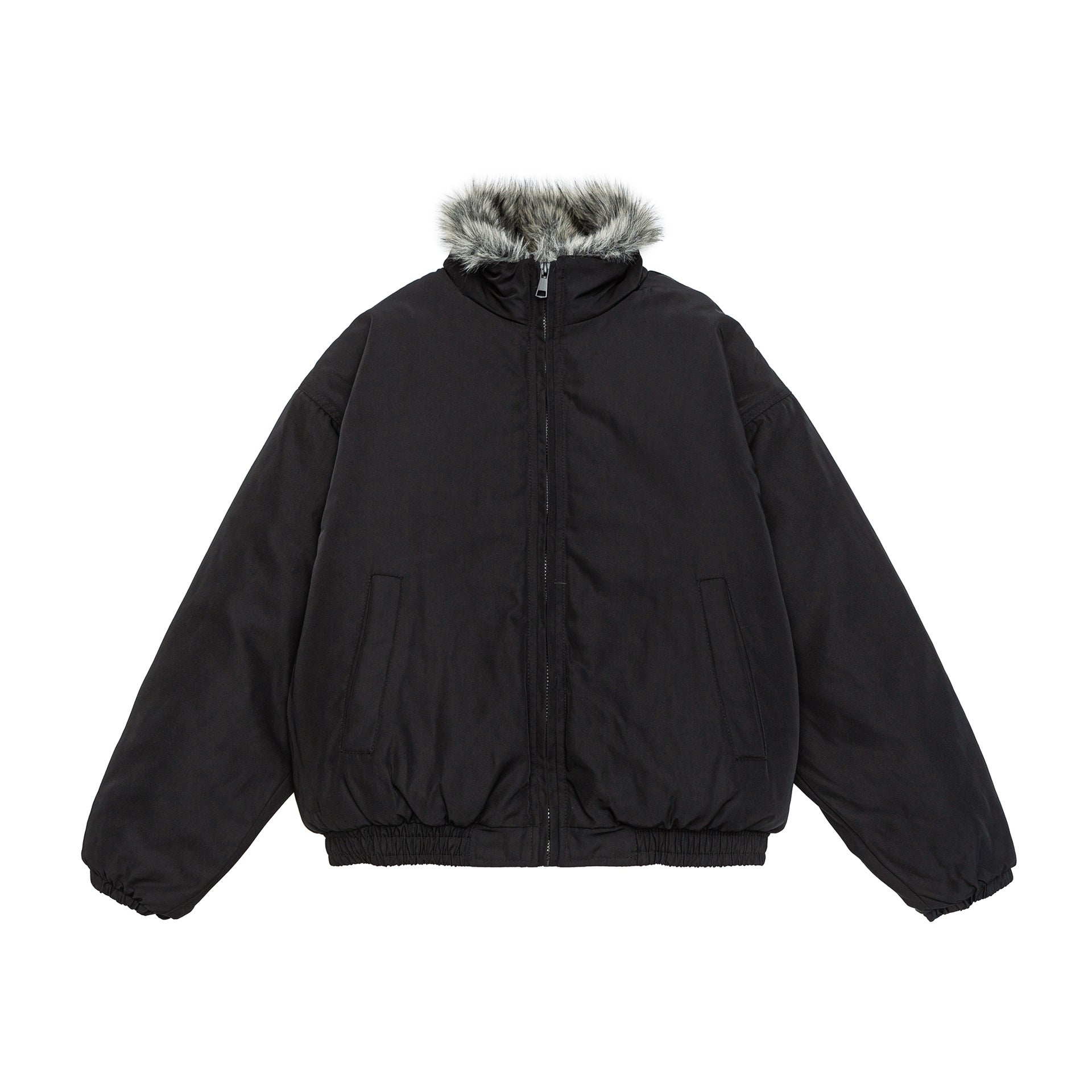 Women's oversized padded bomber jacket with elastic hem and faux fur trim Chichicherry