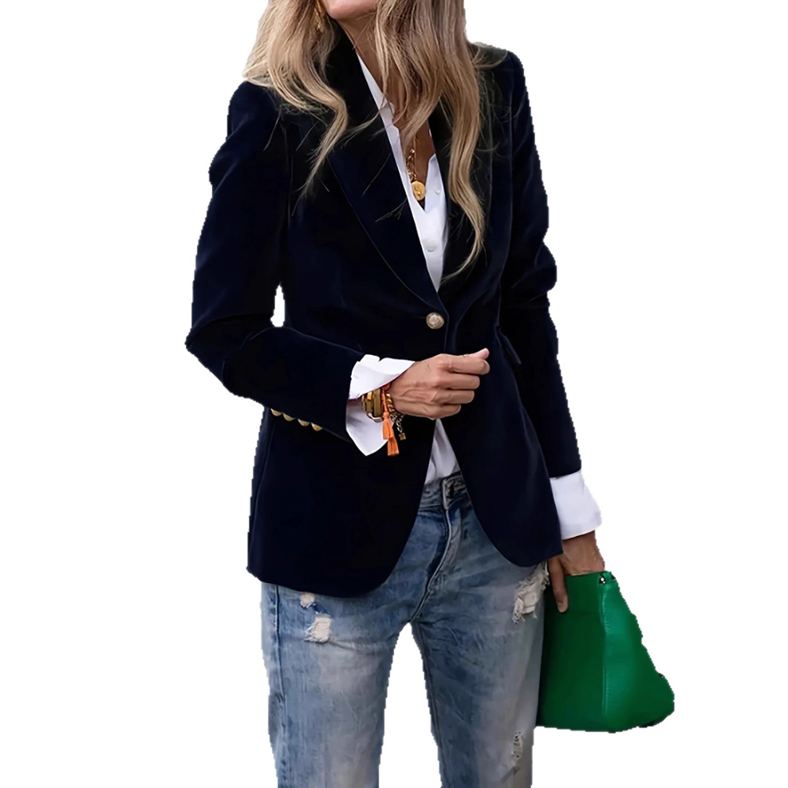 Ladies Elegant tailored velvet blazer with notch lapels and single-button Chichicherry