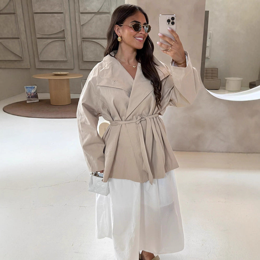Women's wrap short jacket with tie belt, dropped shoulder and boxy silhouette Chichicherry