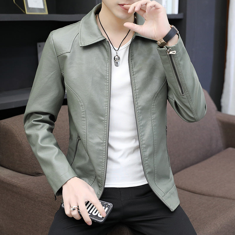 Men's slim artificial leather blouson with shirt collar and ergonomic shoulder quilting Chichicherry