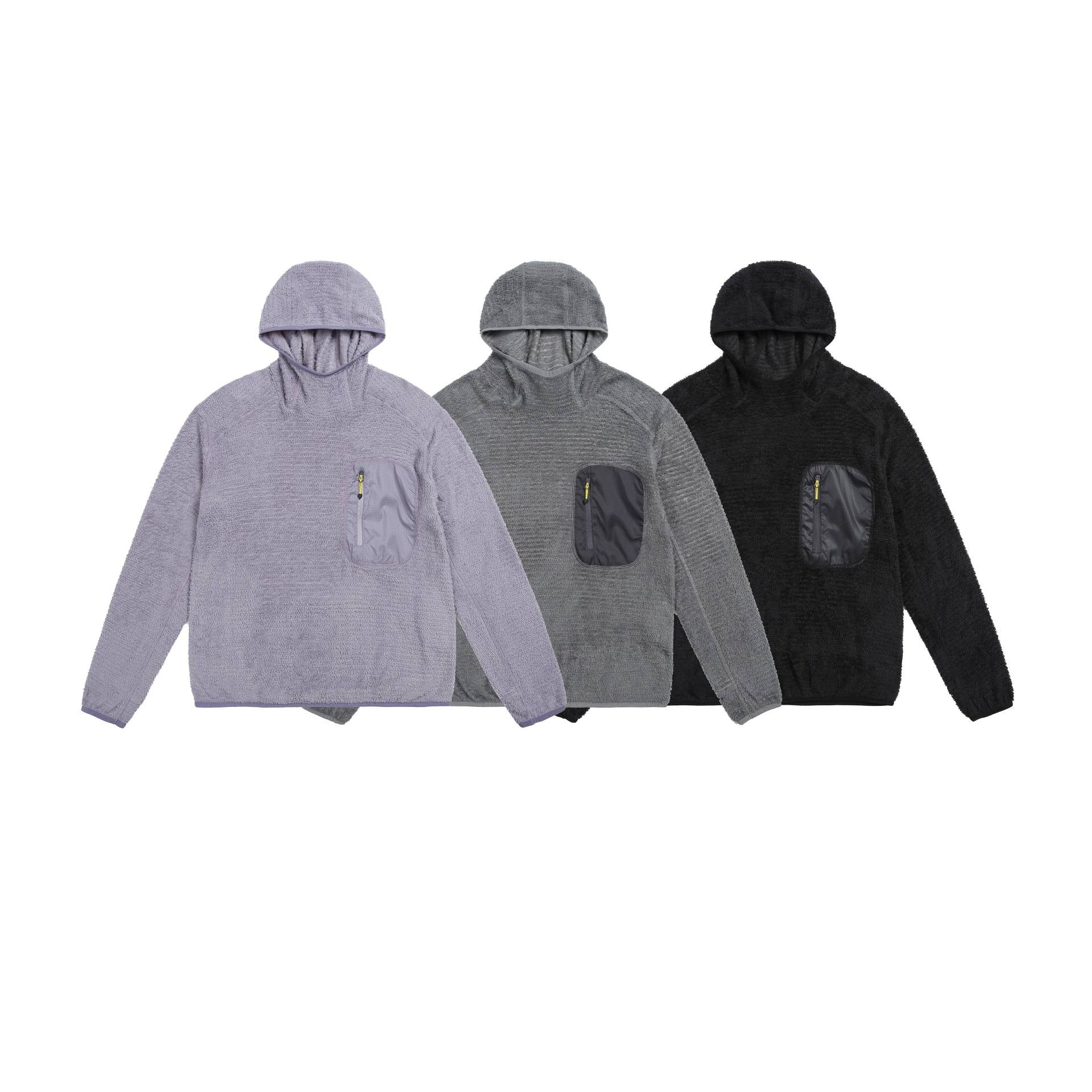 Unisex cozy hooded fleece pullover with chest zip pocket and elastic hem Chichicherry