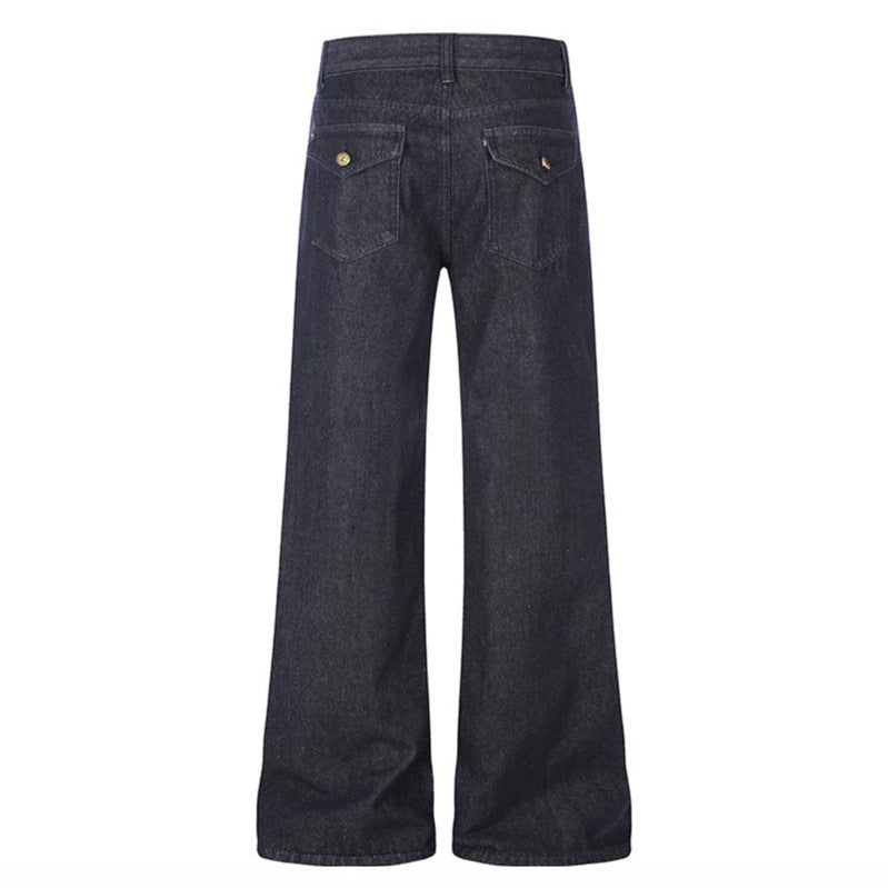 Women's Wide Denim Palazzo Jeans with High Waist and Decorative Zipper Pockets Chichicherry