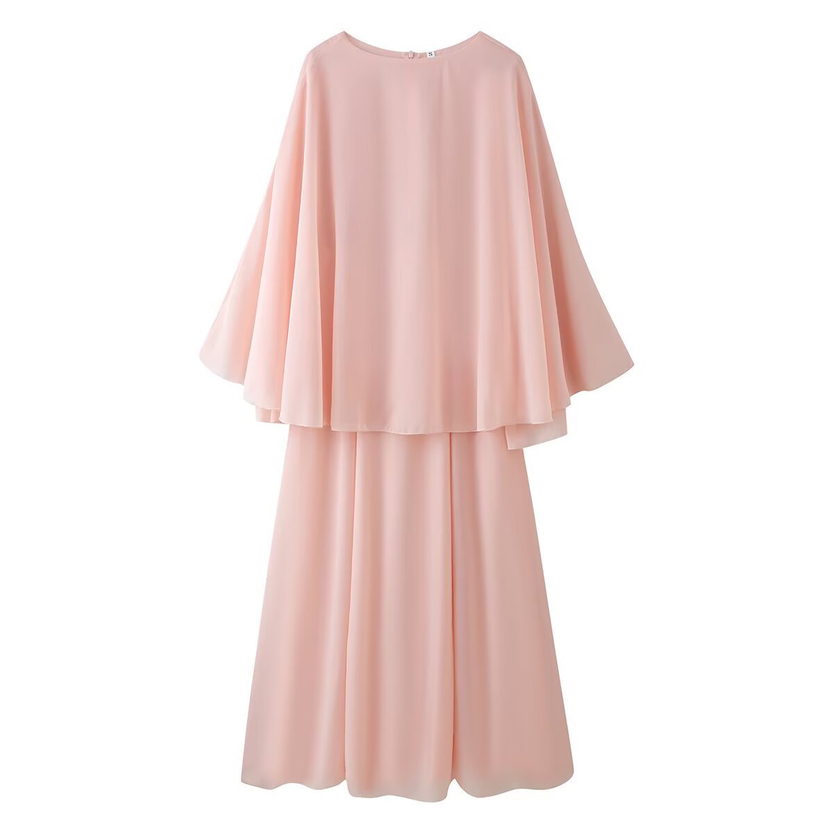 Women's Two-Piece Chiffon Evening Set with Cape Top and Wide Maxi Skirt Chichicherry