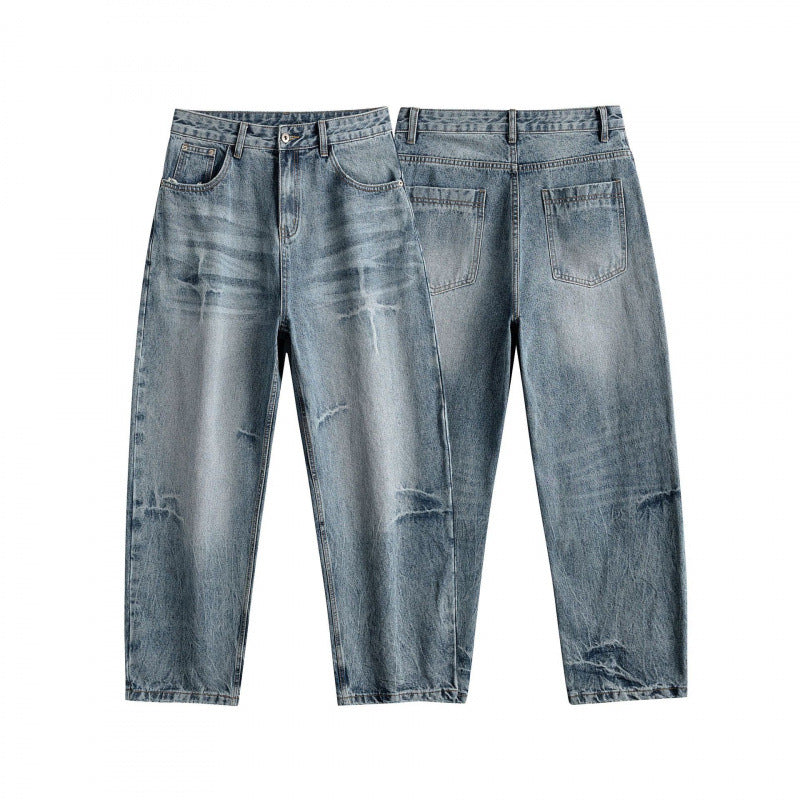 Women's Loose High-Waist Straight-Leg Vintage Jeans with Used Wash and Subtle Distressed Details Chichicherry