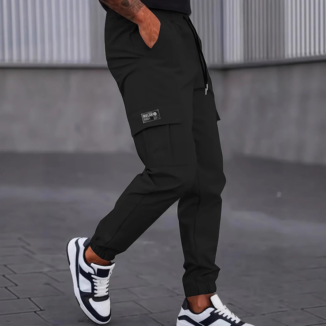 Men's Utility Cargo Pants in Jogger Style with Drawstring Waist, Elastic Cuffs, and Multifunctional Pockets Chichicherry