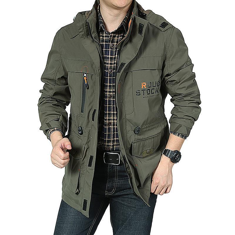 Men's Multifunctional Field Jacket in Utility Design with Hood and Multiple Pockets Chichicherry