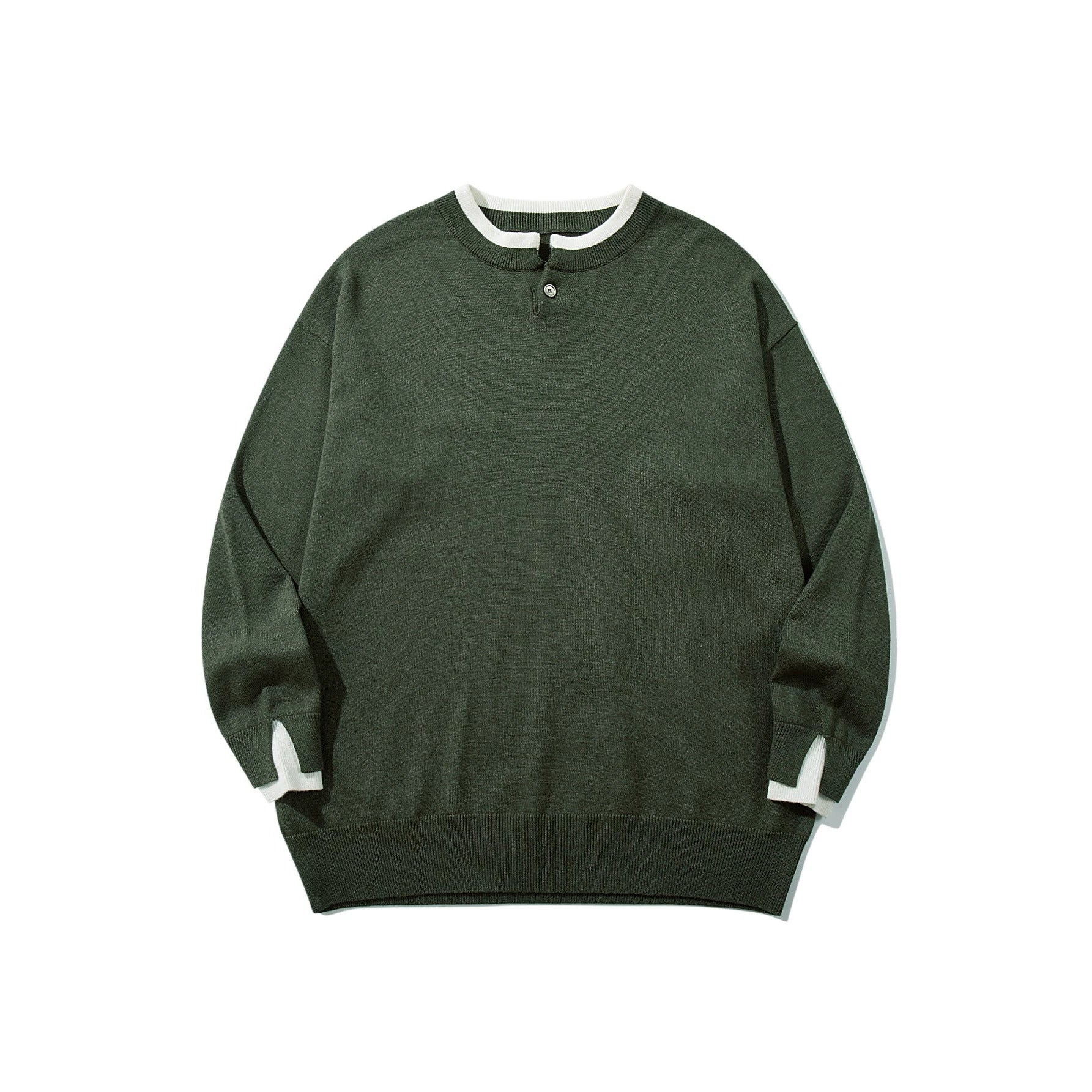 Unisex Oversized Knit Sweater with Short Henley Button Placket and Thumbhole Cuffs Chichicherry