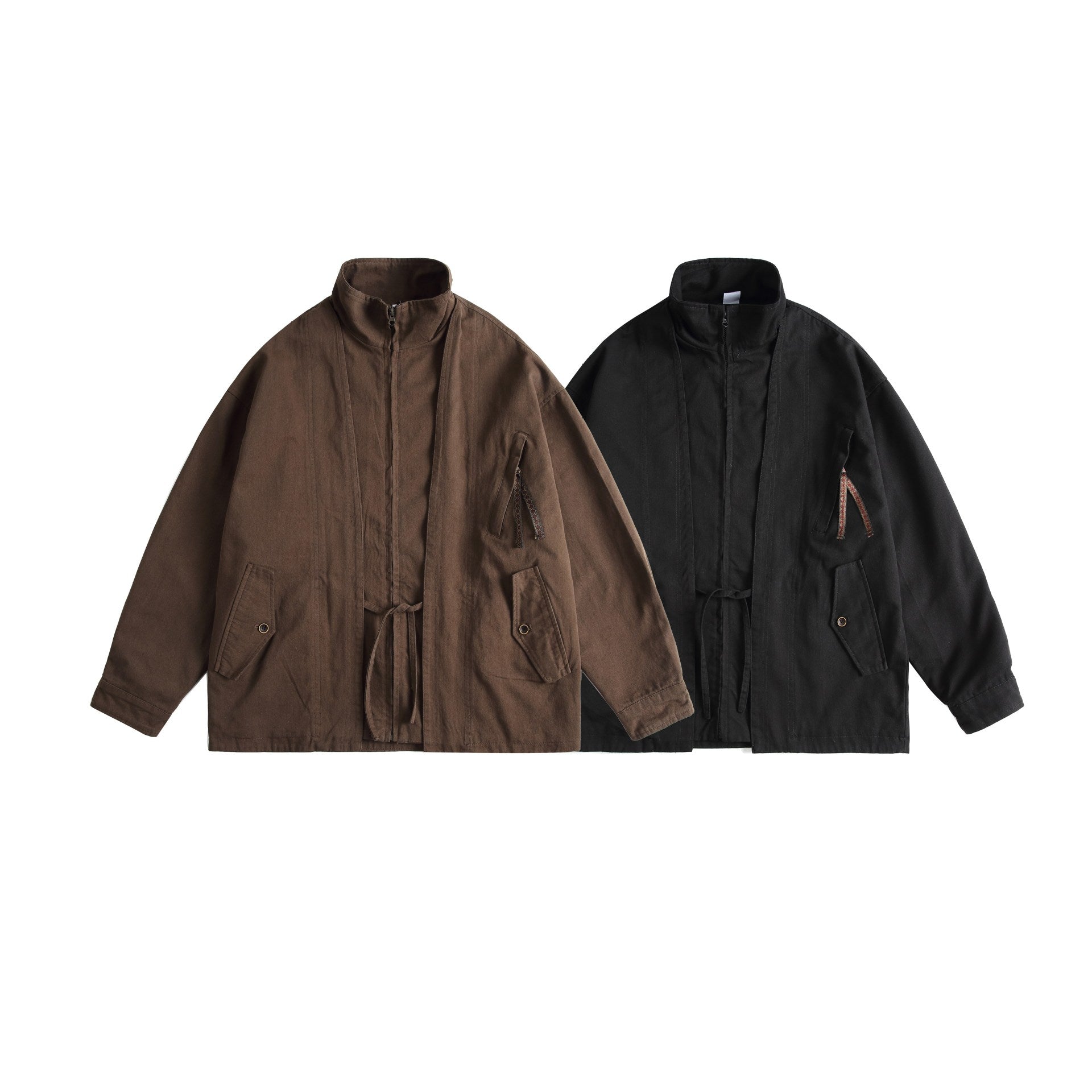 Unisex Oversized Canvas-Field Jacket with Drawstring, Funnel Collar and Utility Pockets Chichicherry