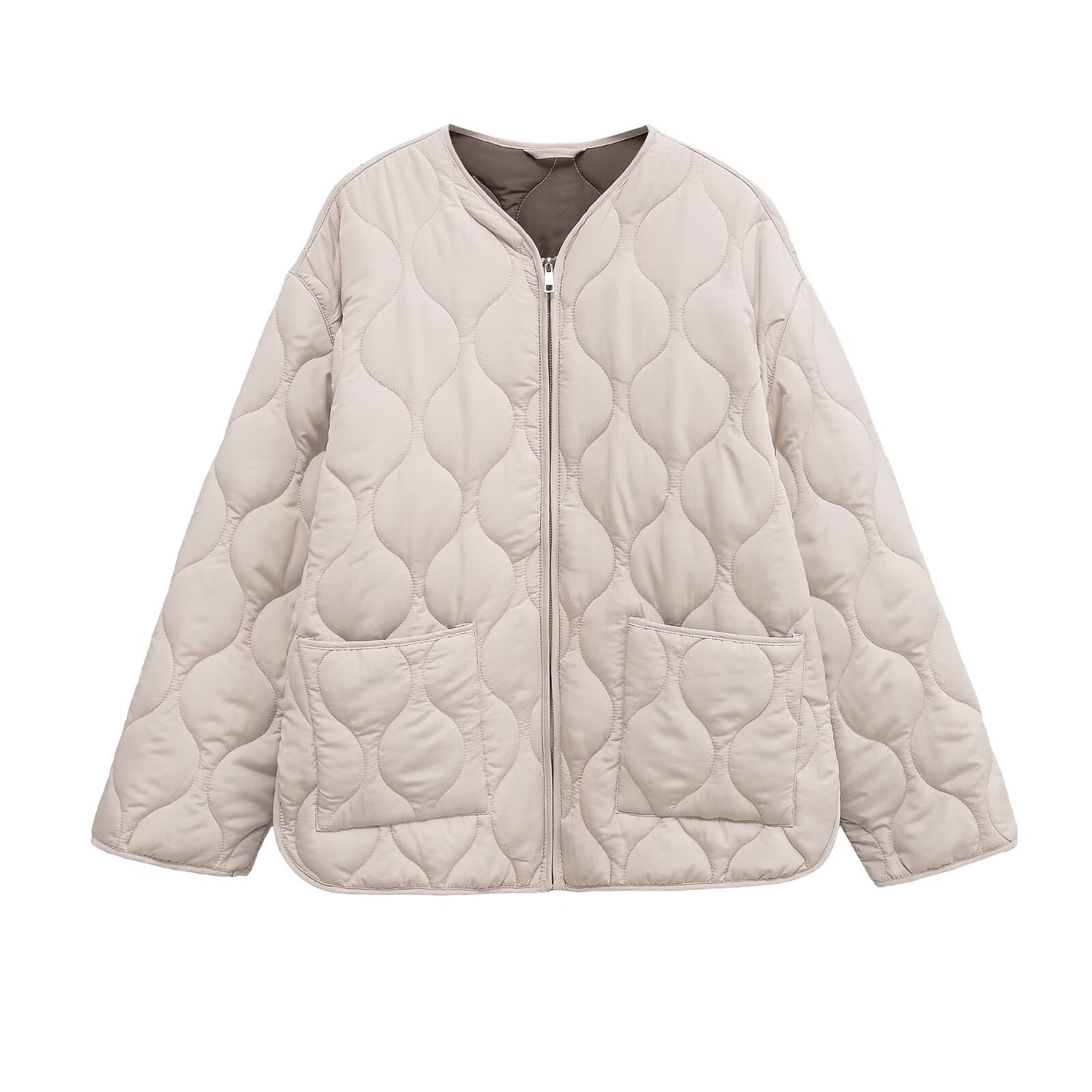 Women's quilted jacket with round quilting, button placket and V-neck Chichicherry