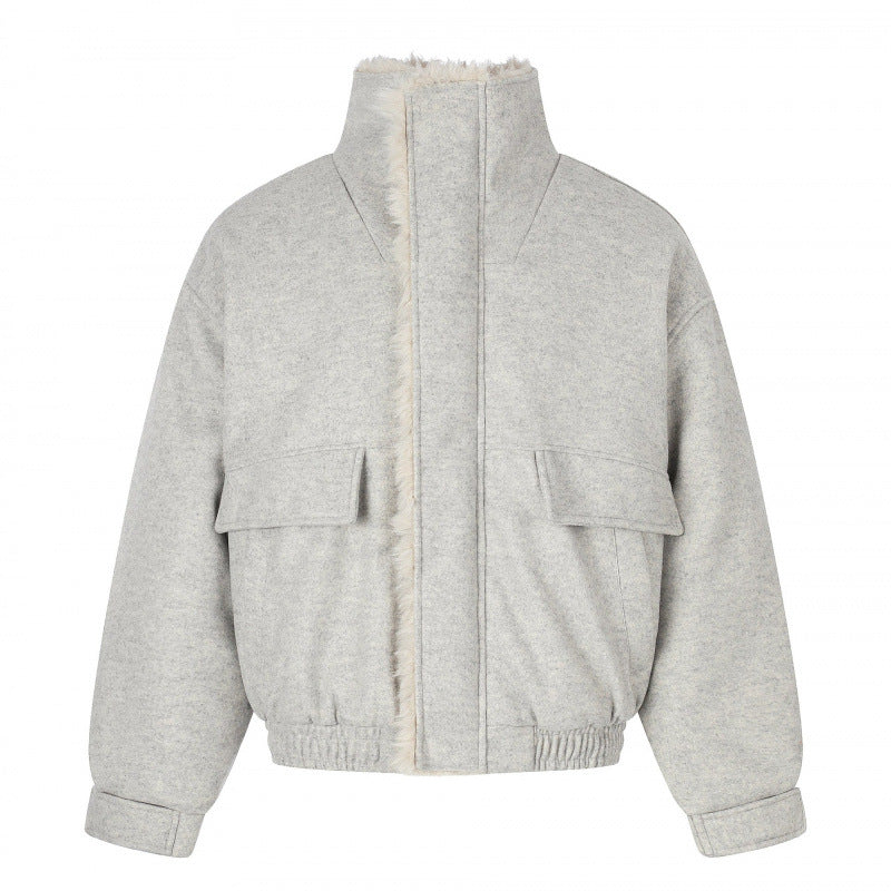 Ladies Short Wool Blend Flight Style Blouson with Teddy Lining and Patch Pockets Chichicherry