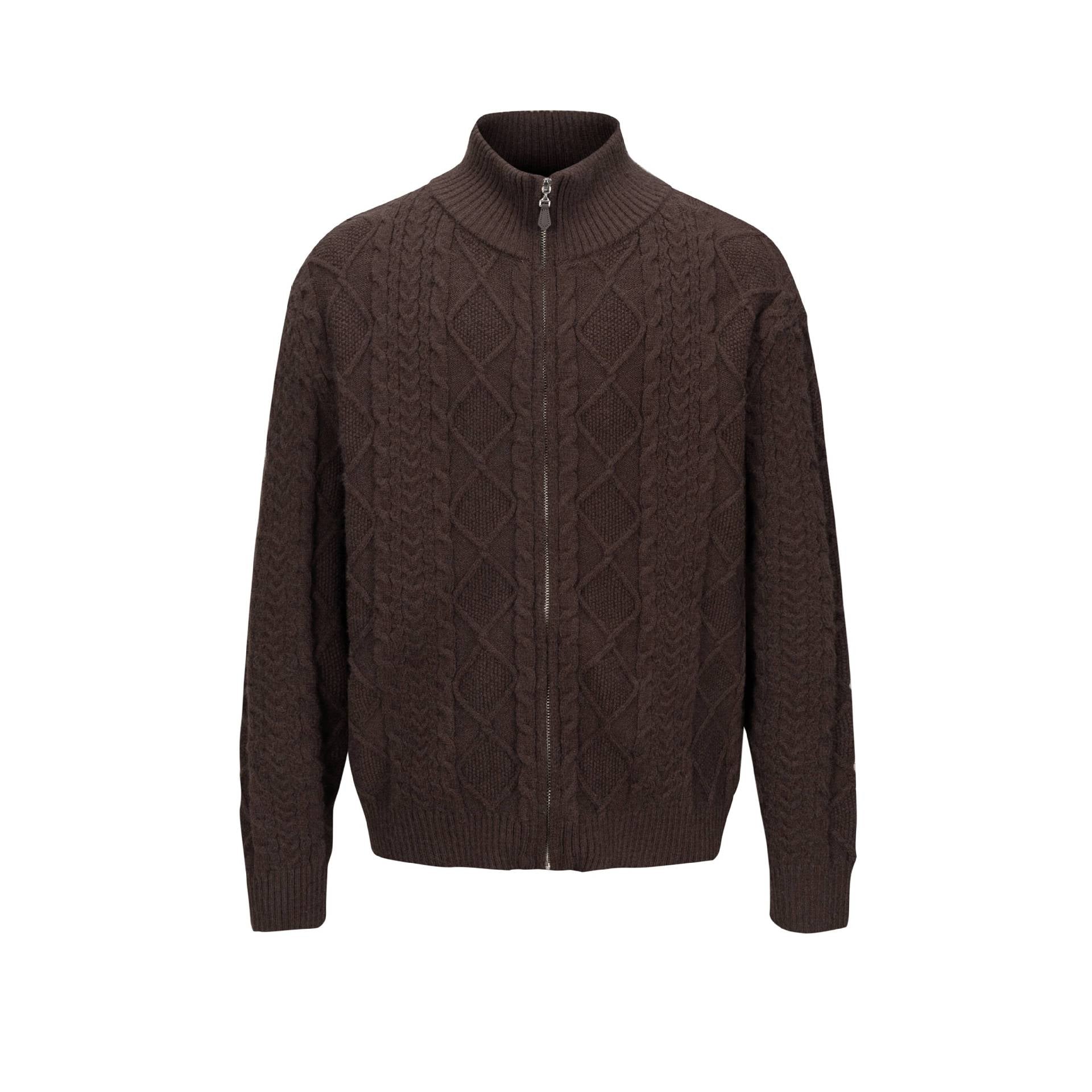 Men's knitted zip jacket with cable pattern and high stand-up collar Chichicherry