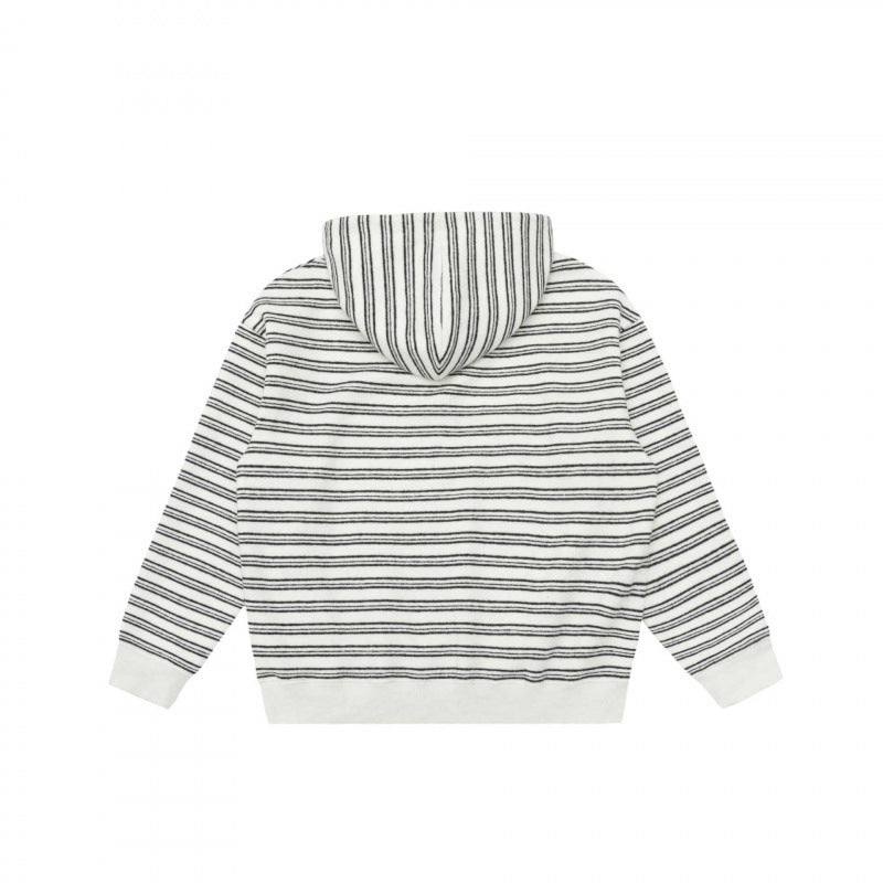 Unisex Oversize Hoodie with Half Zipper, Striped Pattern and Kangaroo Pocket Chichicherry