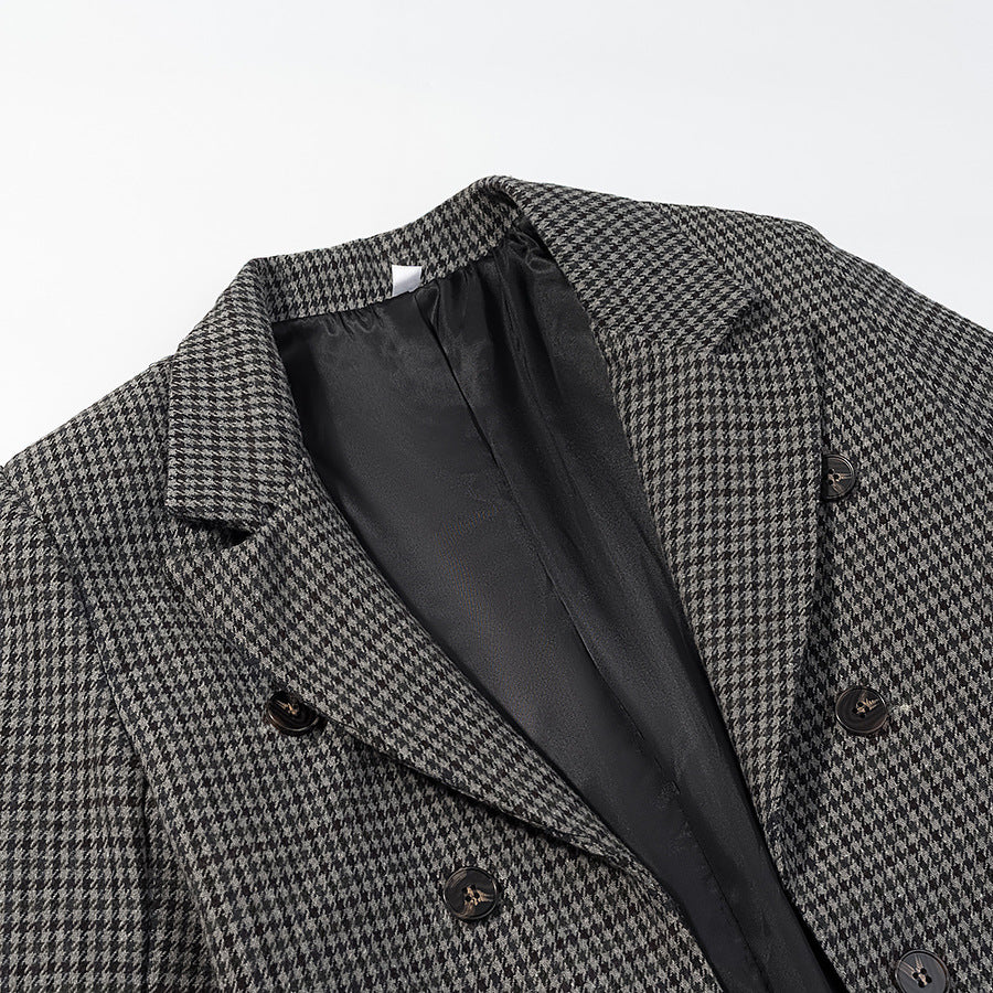 Women's Houndstooth Blazer with Tail Detail and Tailored Silhouette Chichicherry