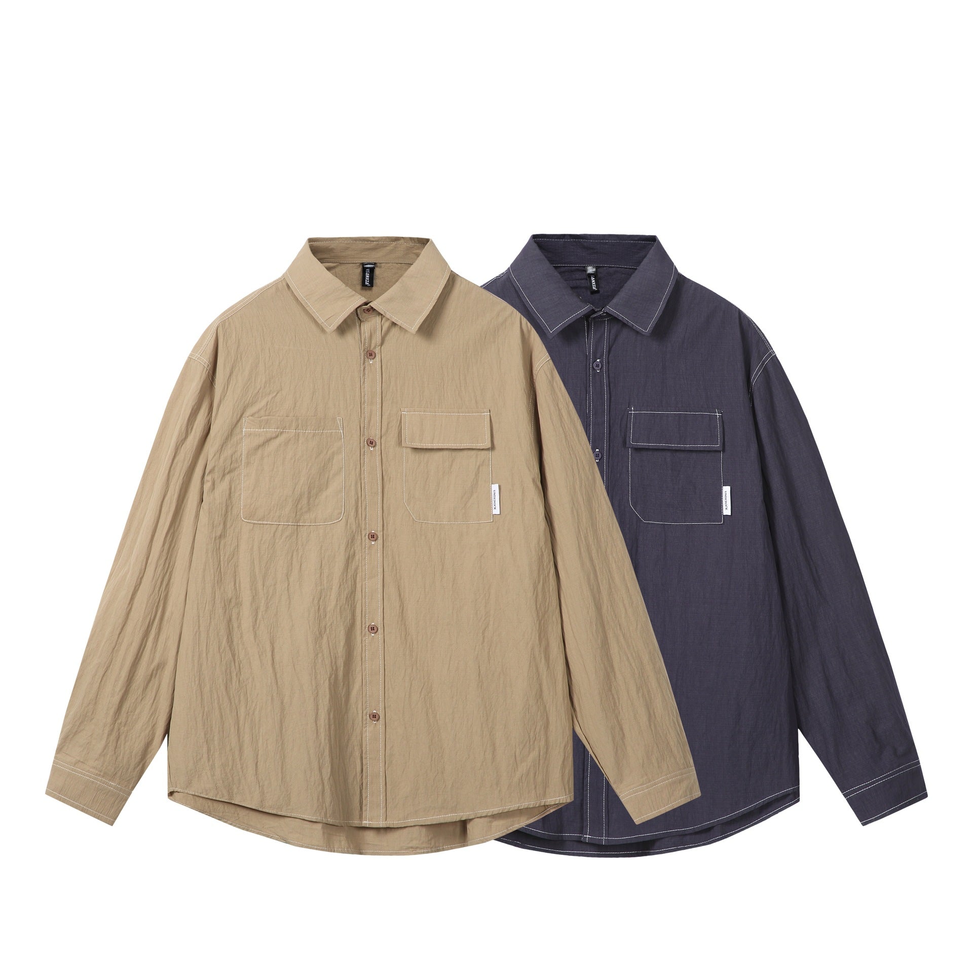 Unisex Oversize Shirt Jacket with prominent contrast stitching and patch chest pockets Chichicherry