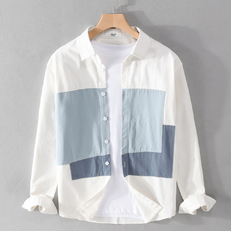 Men's cotton overshirt with colored block panels and Kent collar Chichicherry