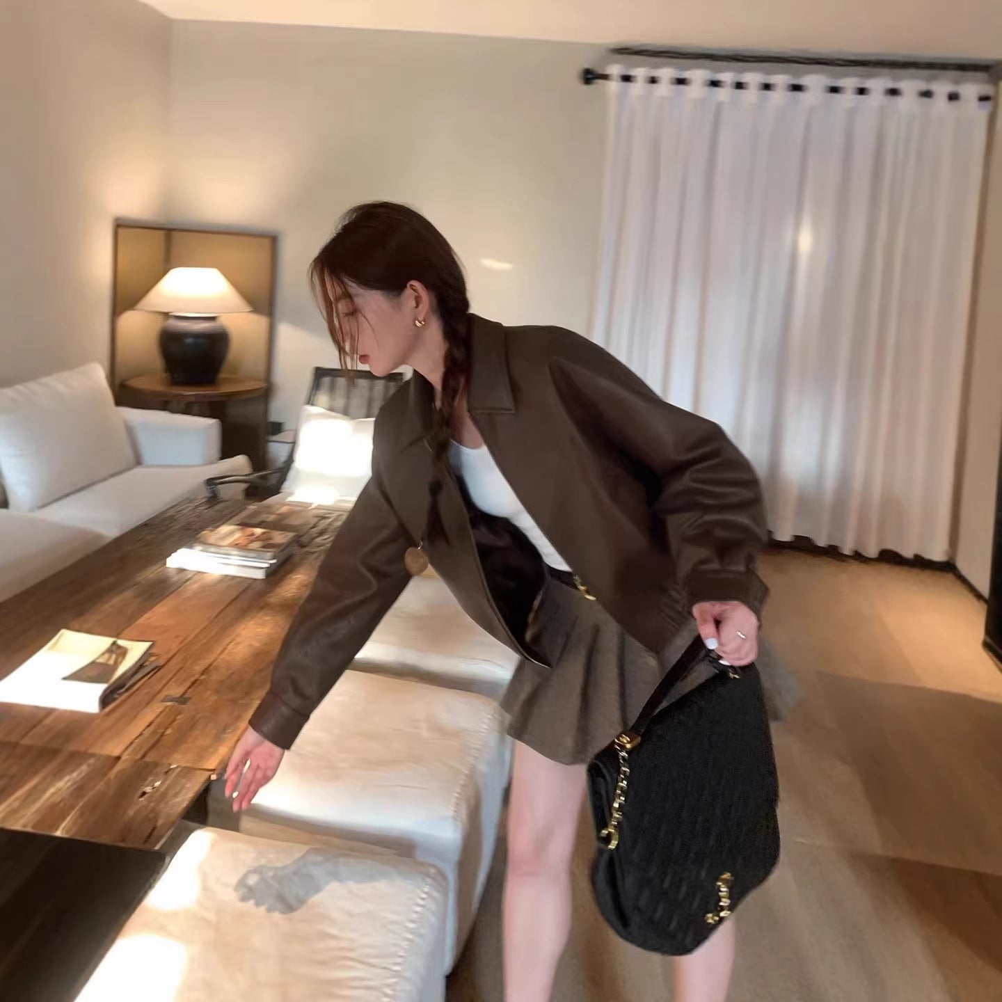 Women's Cropped Lambskin Bomber Jacket Chichicherry