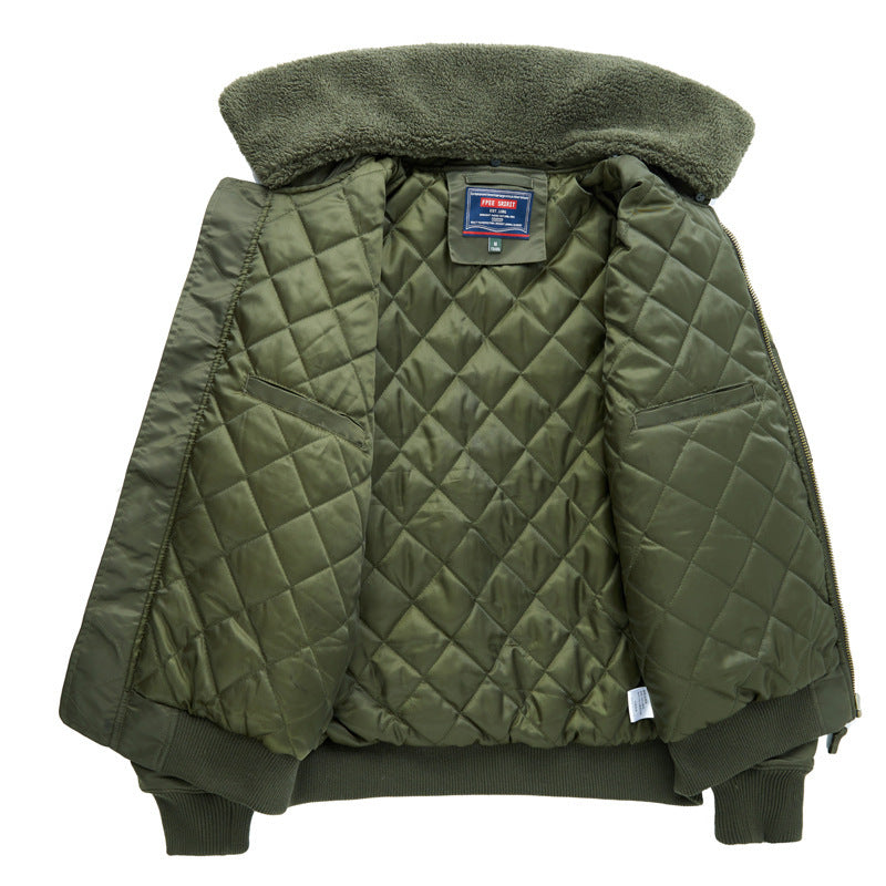 Men's pilot bomber jacket with teddy collar, multiple pockets, and windproof nylon shell Chichicherry