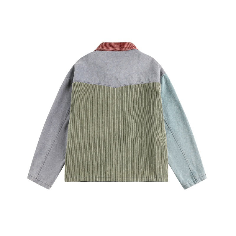 Unisex Boxy‑Patchwork‑Cord Jacket with Contrasting Collar and Multifunction Pockets Chichicherry