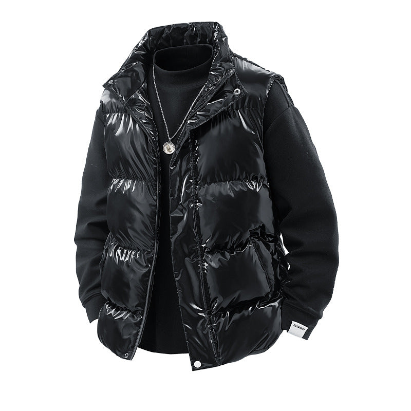 Men's Shiny Quilted Stand Collar Vest with Thermal Filling Chichicherry