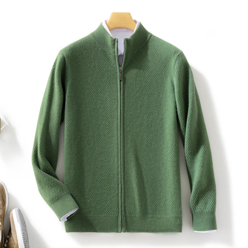 Men's Fine Structured Cardigan with Stand-Up Collar and Full-Length Zipper Chichicherry