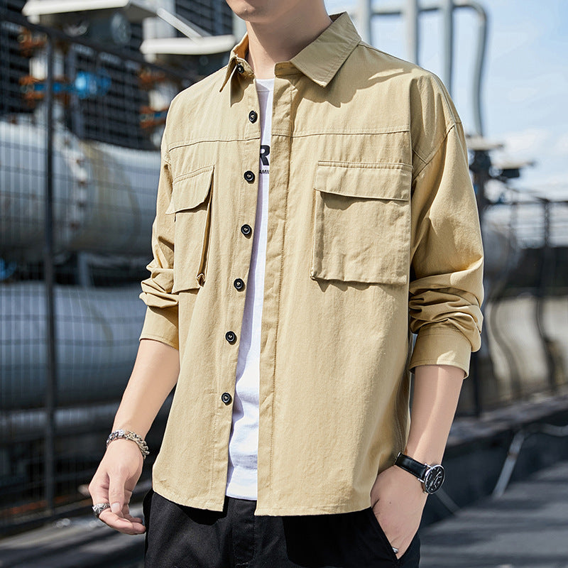 Men's overshirt in utility canvas look with chest patch pockets and straight cut Chichicherry