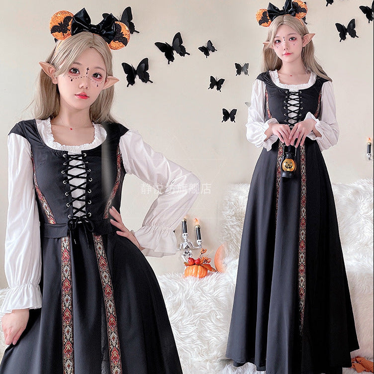Ladies Enchanting Costume Dress with Elegant Lacing and Romantic Details Chichicherry