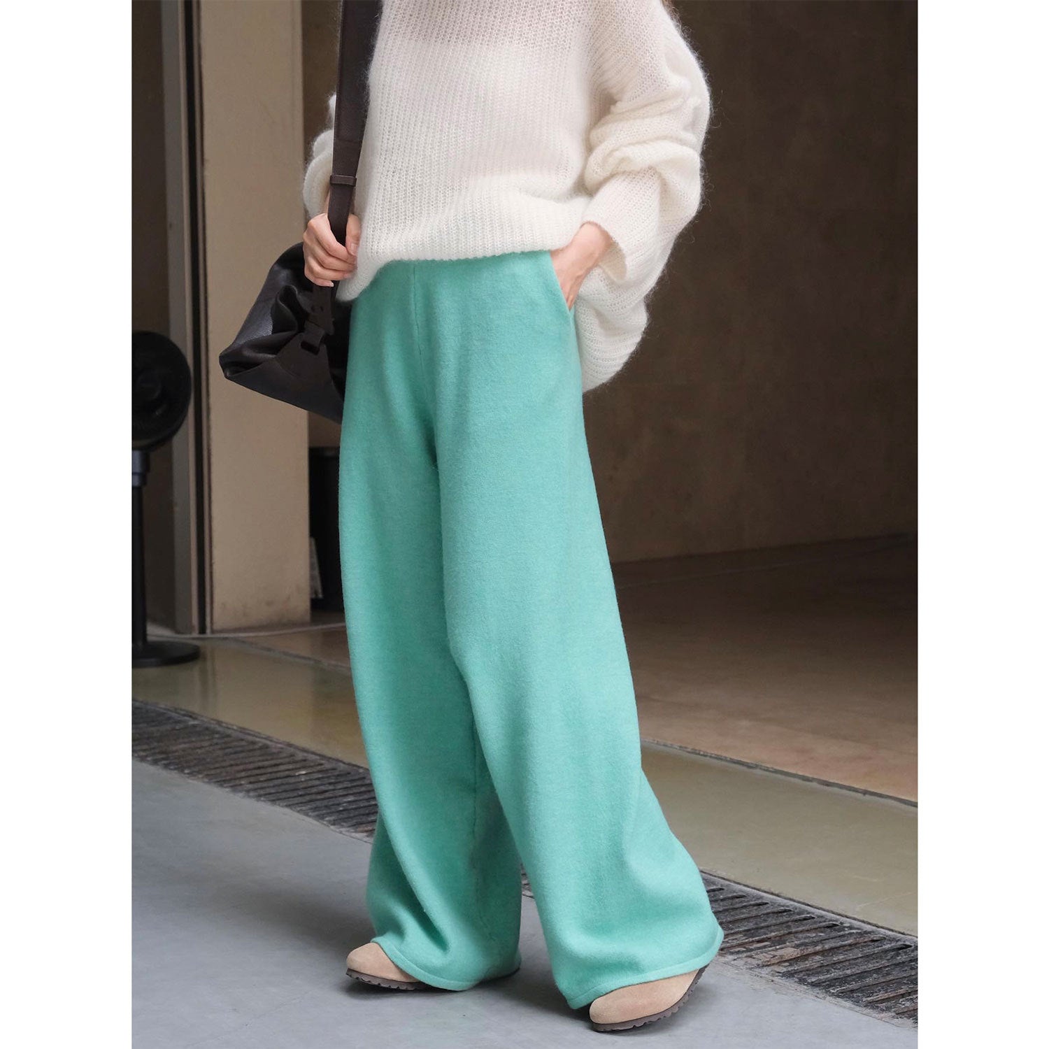 Ladies Wide Knit Palazzo Trousers in Lounge Look with High Waist Chichicherry