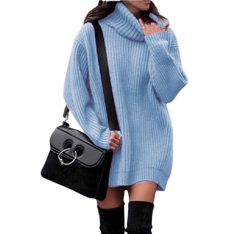 Women Oversized Long Sweater with Roll Neck, Ribbed Fine Knit and Figure-Flattering Tunic Length Chichicherry