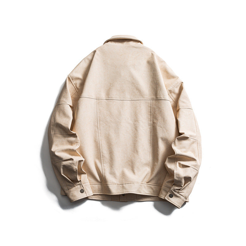 Men's short-cut canvas trucker with velour look, flap pockets and press stud placket Chichicherry