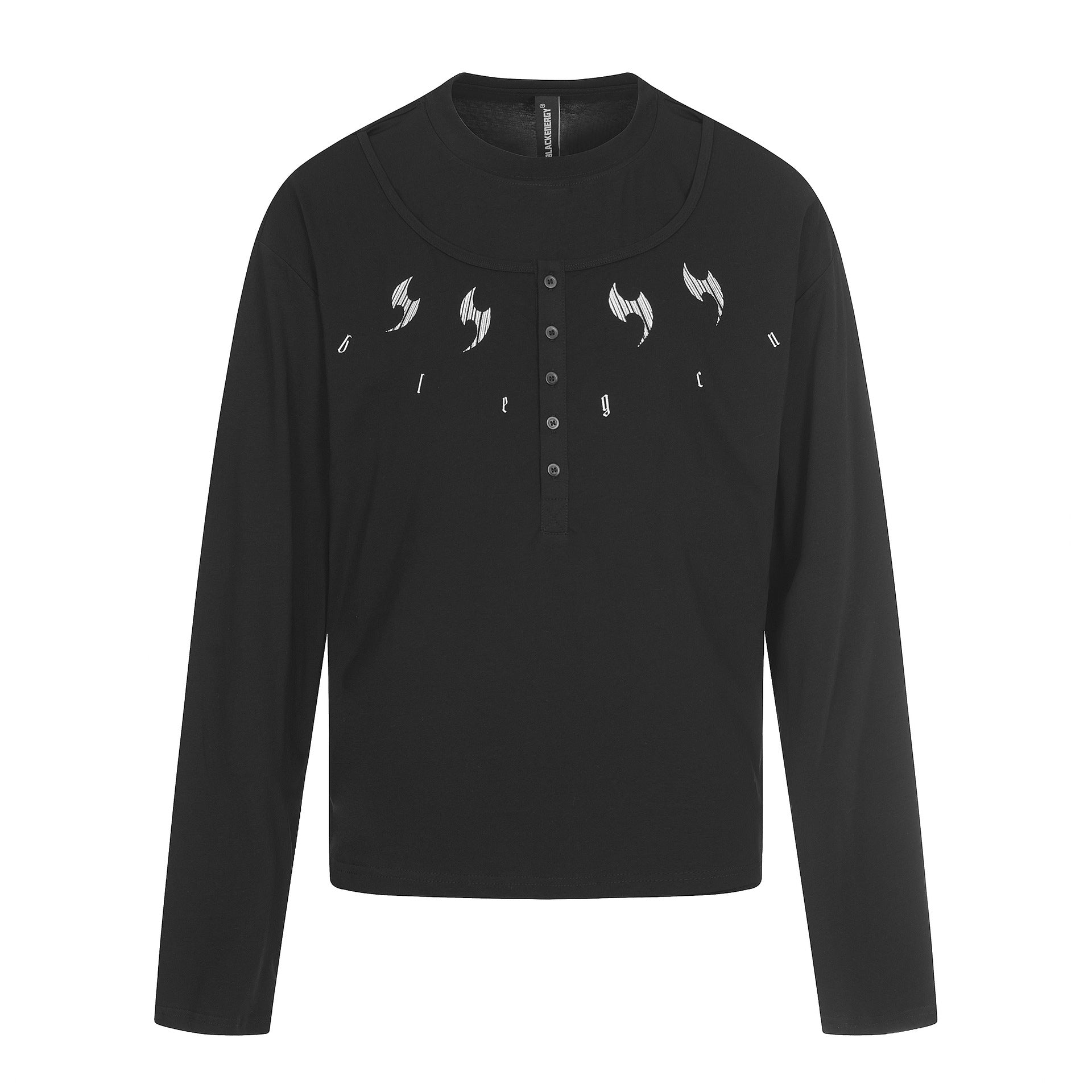 Men's long sleeve henley shirt with double round neck and button placket Chichicherry
