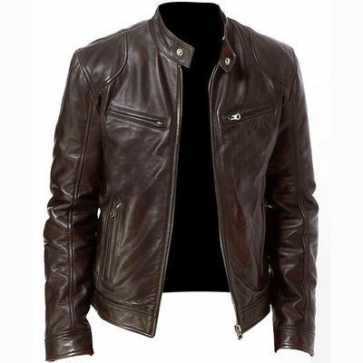 Men's Vegan Leather Blouson with Stand-up Collar
