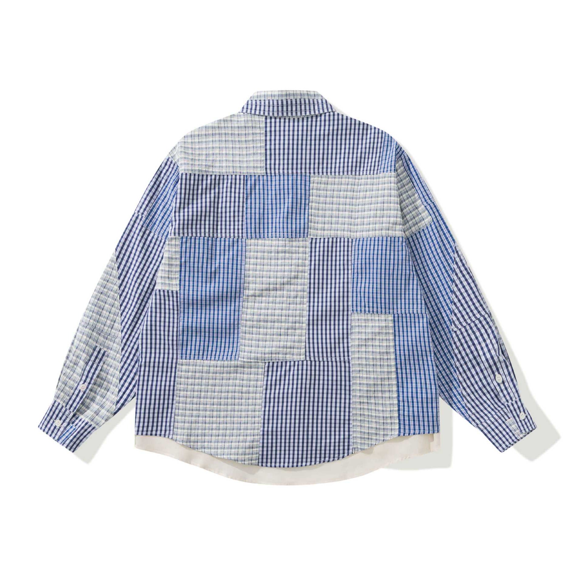 Unisex Patchwork-checked Overshirt with extended hem Chichicherry
