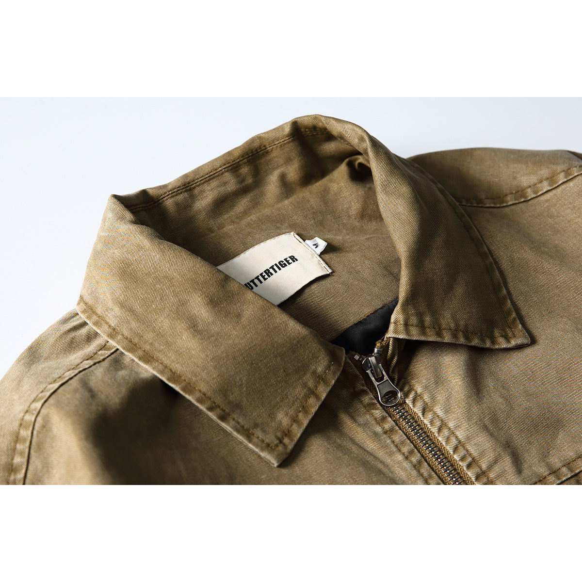 Unisex Boxy Jeans Jacket in Vintage Washed Look with Zipper and Elastic Hem Chichicherry