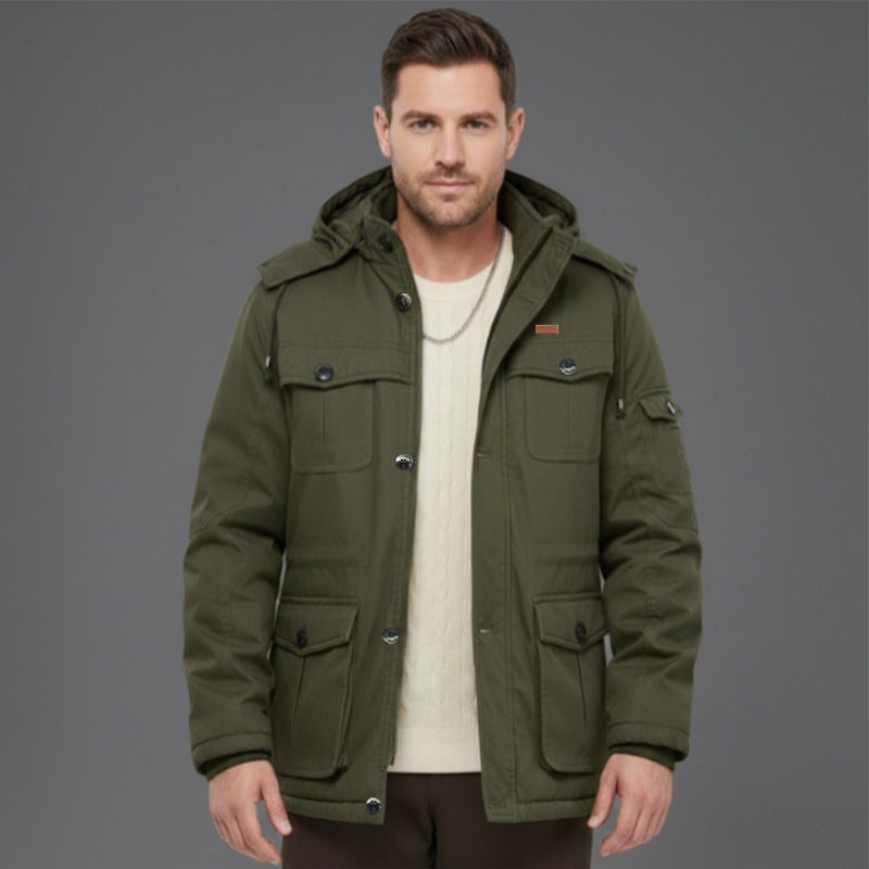 Men's Padded Winter Parka with Hood and Multifunctional Pockets Chichicherry