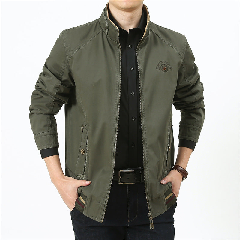 Men's lightweight canvas transitional jacket with stand-up collar, zipper, and ribbed hem Chichicherry