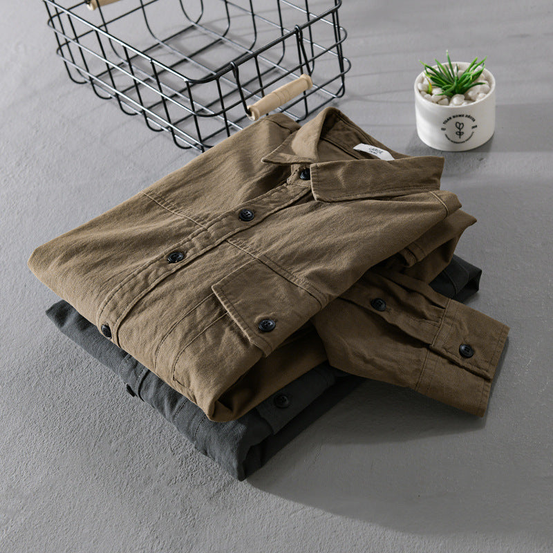 Men's vintage-inspired worker overshirt made of cotton blend with chest flap and relaxed fit Chichicherry