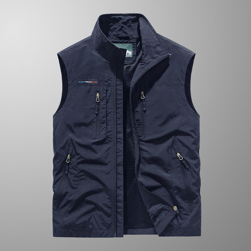 Men's Outdoor Utility Fishing Vest with Breathable Mesh Back and Multifunctional Pockets Chichicherry