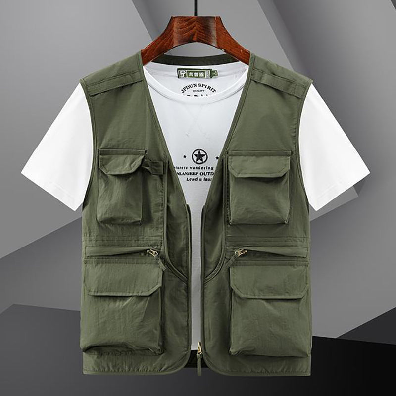 Men's Lightweight Fishing and Photography Utility Vest with Multifunctional Pockets and Breathable Cotton Blend Chichicherry