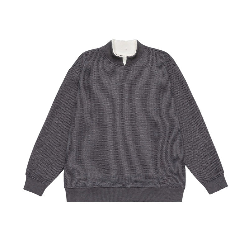 Unisex Fine Structured Mockneck Sweatshirt with Half Zip and Integrated Placket Chichicherry