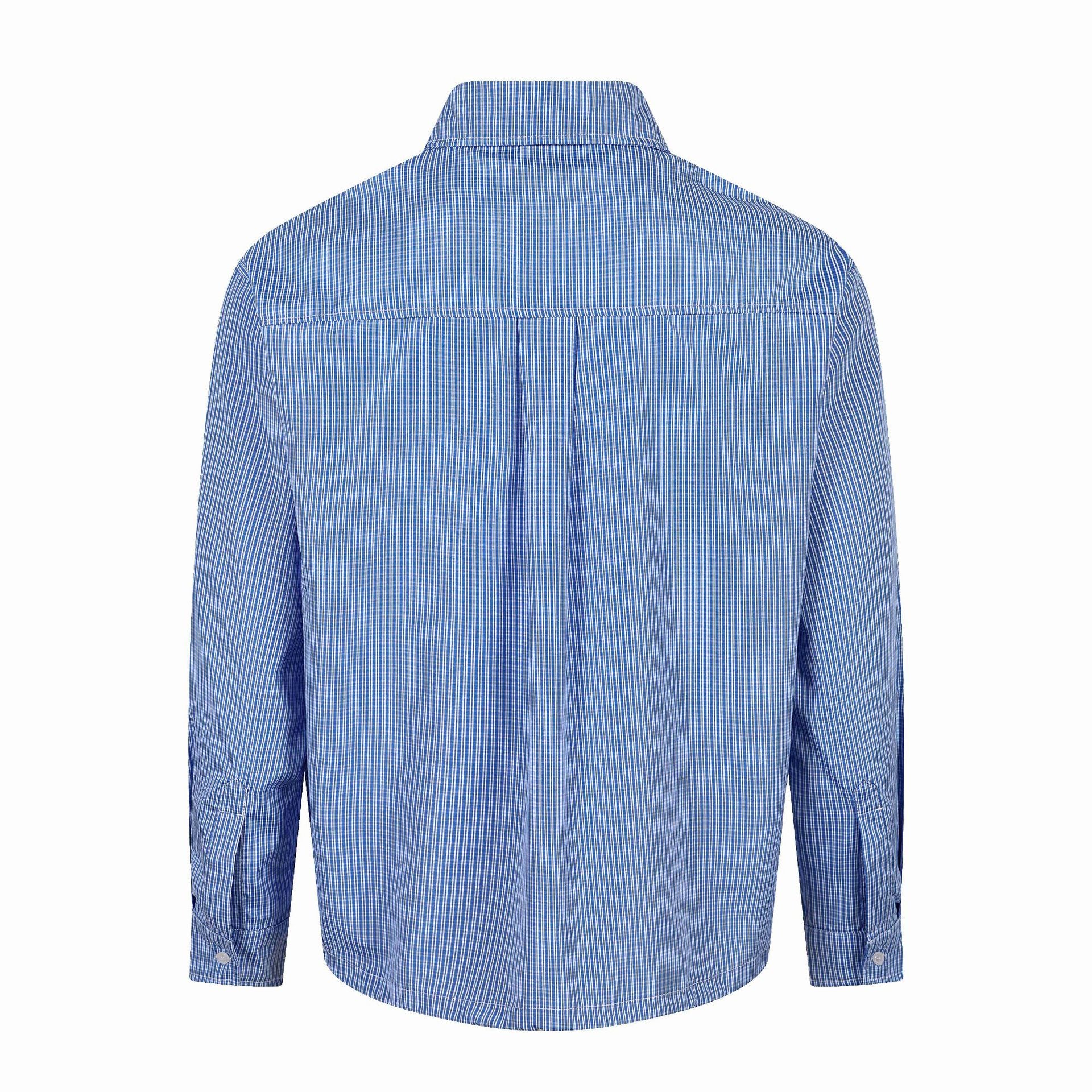 Unisex Shirt jacket with striped seersucker look and eye-catching typo print Chichicherry