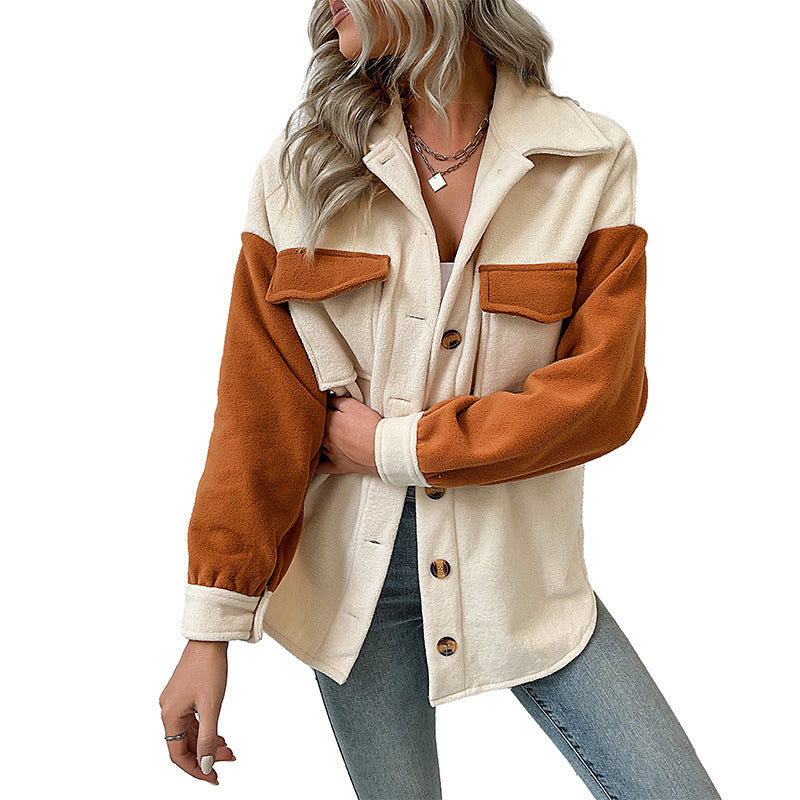 Women's oversized shirt jacket with contrasting sleeves and patch breast pockets Chichicherry